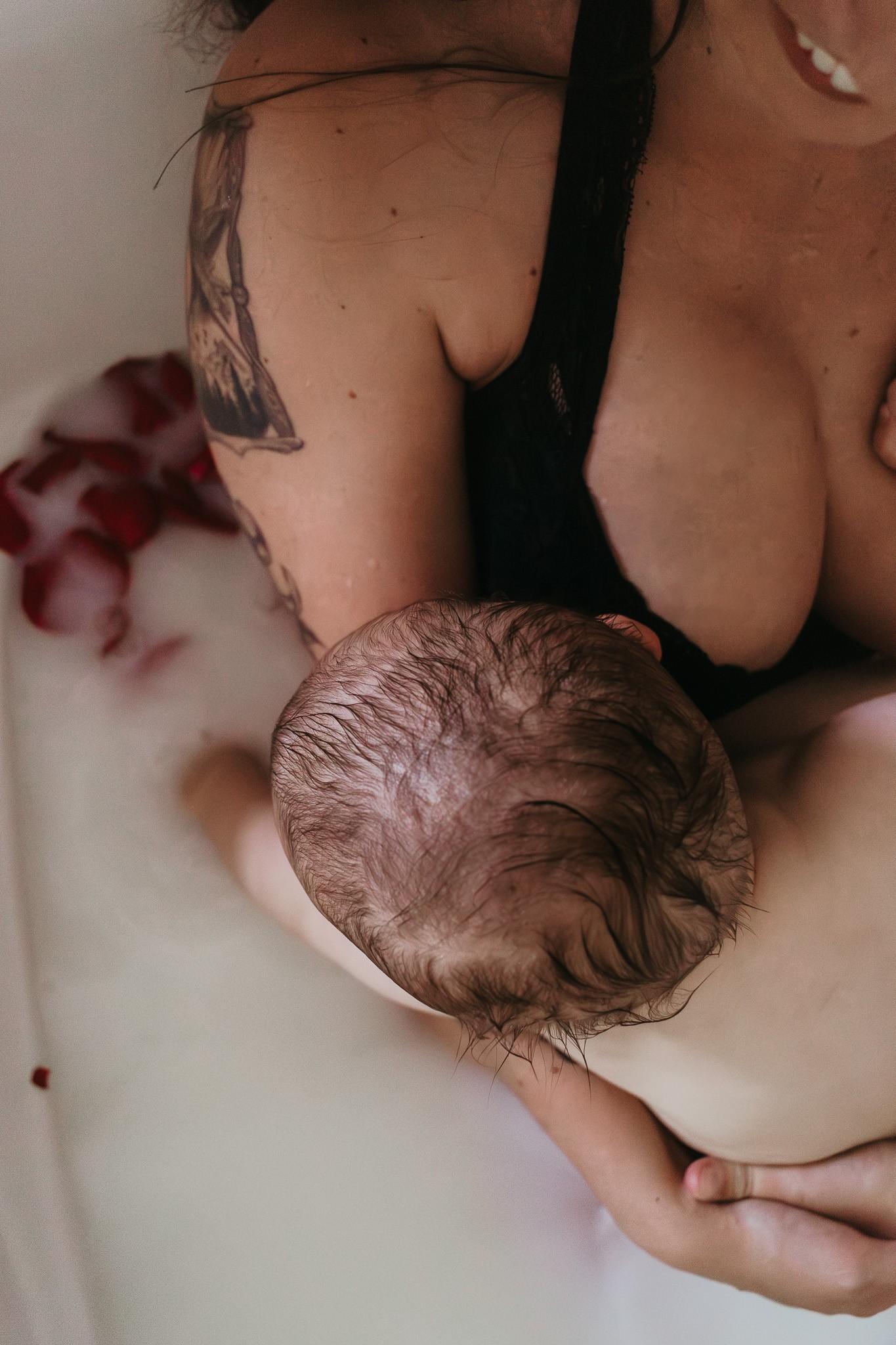 From Ordinary Bathroom to Whimsical Milk Bath: Breastfeeding Session